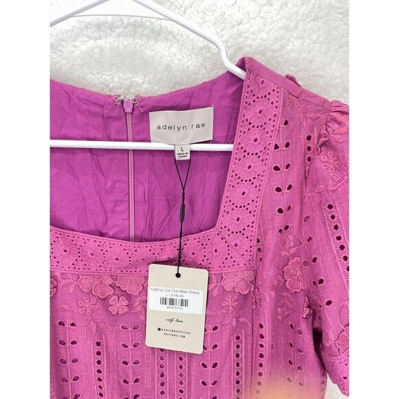 Adelyn Rae Dress Women’s Pink Katina Embroidered Cut Out Midi Feminine L NWT - Picture 4 of 9